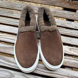 M. Gemi Brown Suede Slip-On Shoes Faux Fur Lined Round Toe Men size 6/women 7.5